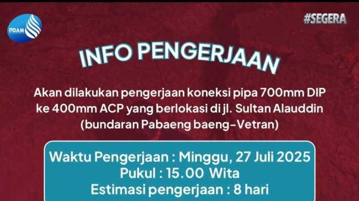 8 Hari Air PDAM di 17 Titik Bakal Terganggu Akibat Pengerjaan Pipa, Ini Lokasinya 