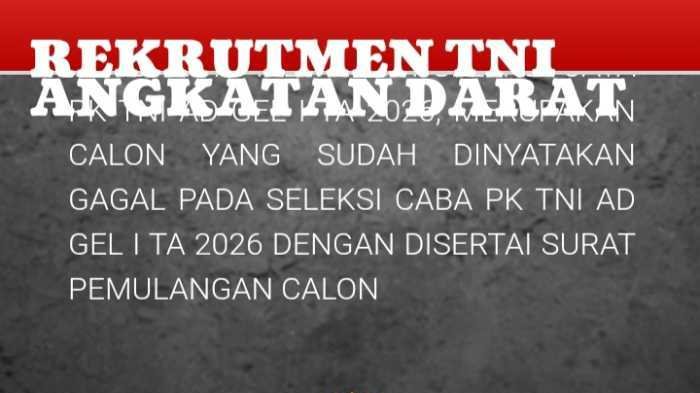 Pendaftaran TNI AD 2026 Dibuka: Ini Syarat Lengkap, Tata Cara, Lokasi Panda, dan Jadwal Seleksi Bintara PK