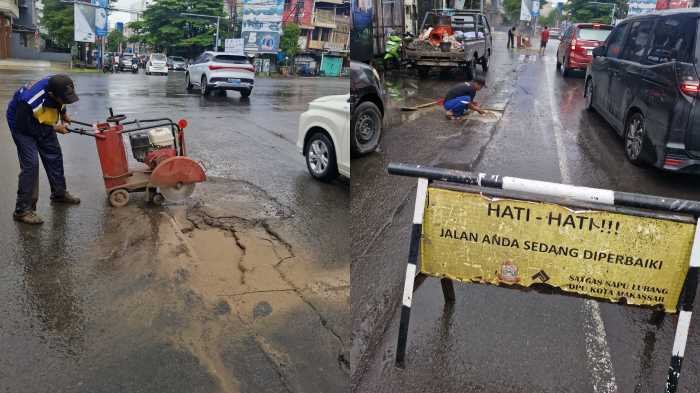 Respon Cepat Aduan Warga, Jalan Veteran Selatan Makassar Langsung Diperbaiki