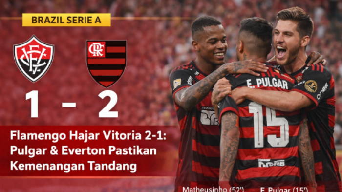 Hasil Brazil Serie A: Flamengo Kalahkan Vitoria 2-1, Pulgar dan Everton Jadi Penentu