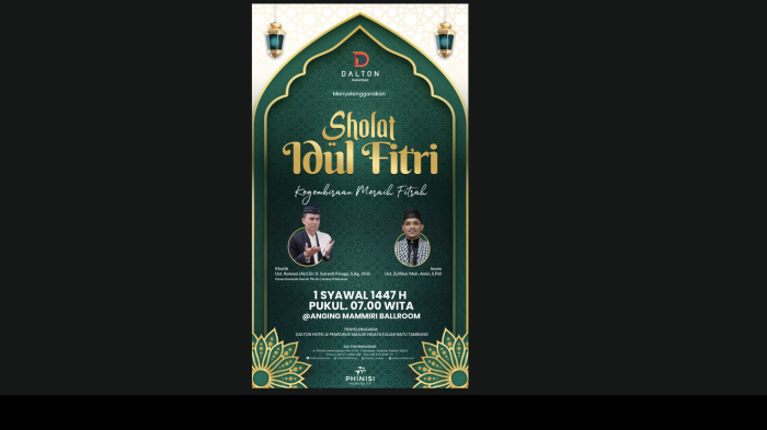Dalton Hotel Makassar Kembali Gelar Sholat Idul Fitri 1447 H, Terbuka untuk Masyarakat