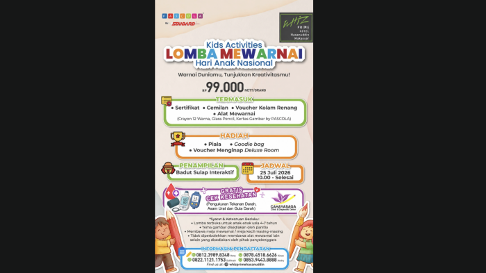 Whiz Prime Hotel Hasanuddin Makassar Gelar Lomba Mewarnai Hari Anak Nasional, Hadirkan Hadiah hingga Voucher Menginap