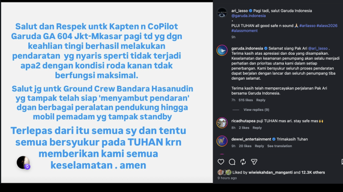 Ari Lasso Ungkap Pengalaman Naik Garuda yang Pecah Ban Saat Mendarat di Makassar