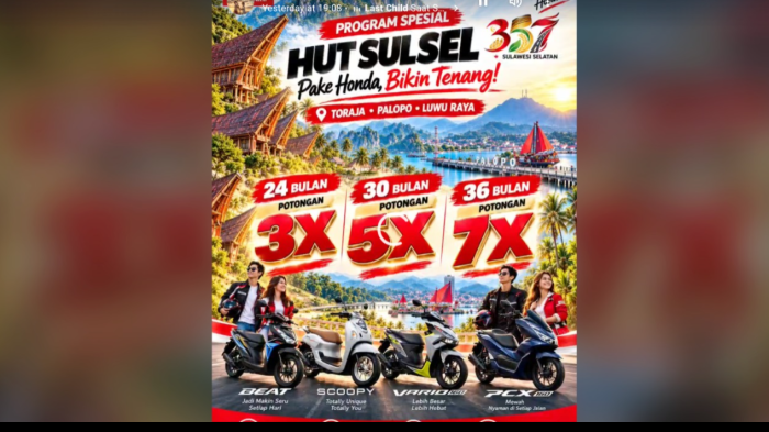 HUT Sulsel ke-357, Honda Tawarkan Potongan Tenor hingga 7 Kali di Luwu Raya dan Toraja